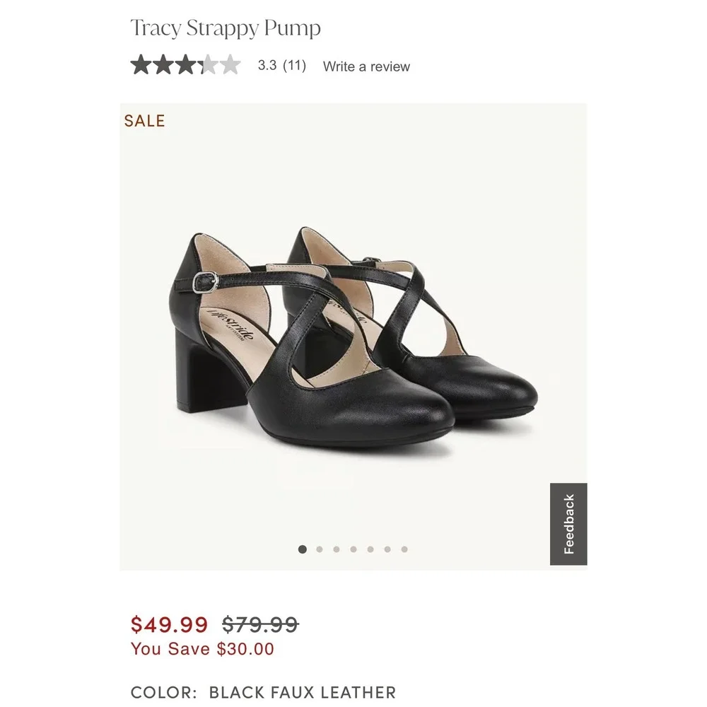 LifeStride Tracy Sz 8W Black Faux Leather Strappy Block Heel Pumps Wide NEW - Picture 2 of 11